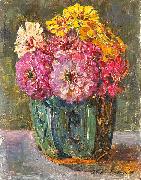 Floris Verster Stillife with zinnias in a ginger pot. Germany oil painting artist